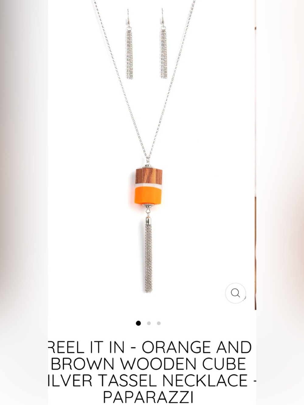 Paparazzi Orange and Brown Wooden Cube Tassel Necklace & earring set nwt